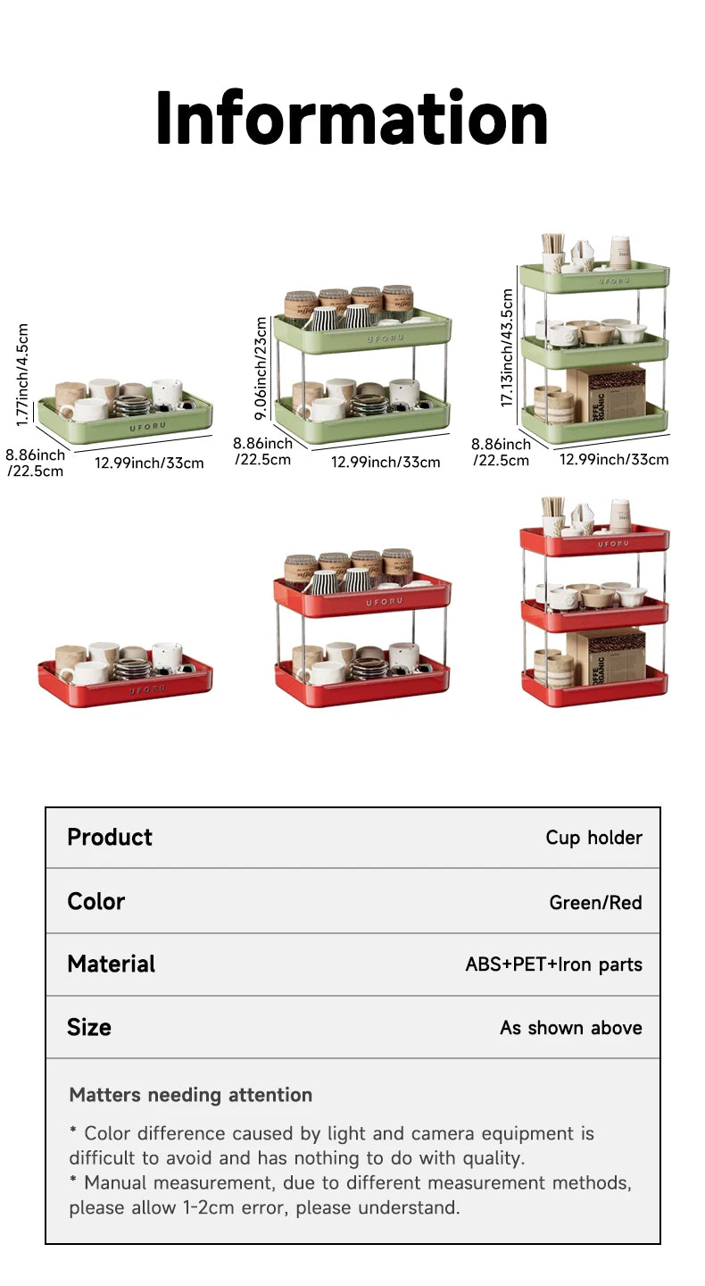 UFORU Kitchen and Multi-function drain cup rack in ancient home tea cup storage rack with  double layer large capacity organizer