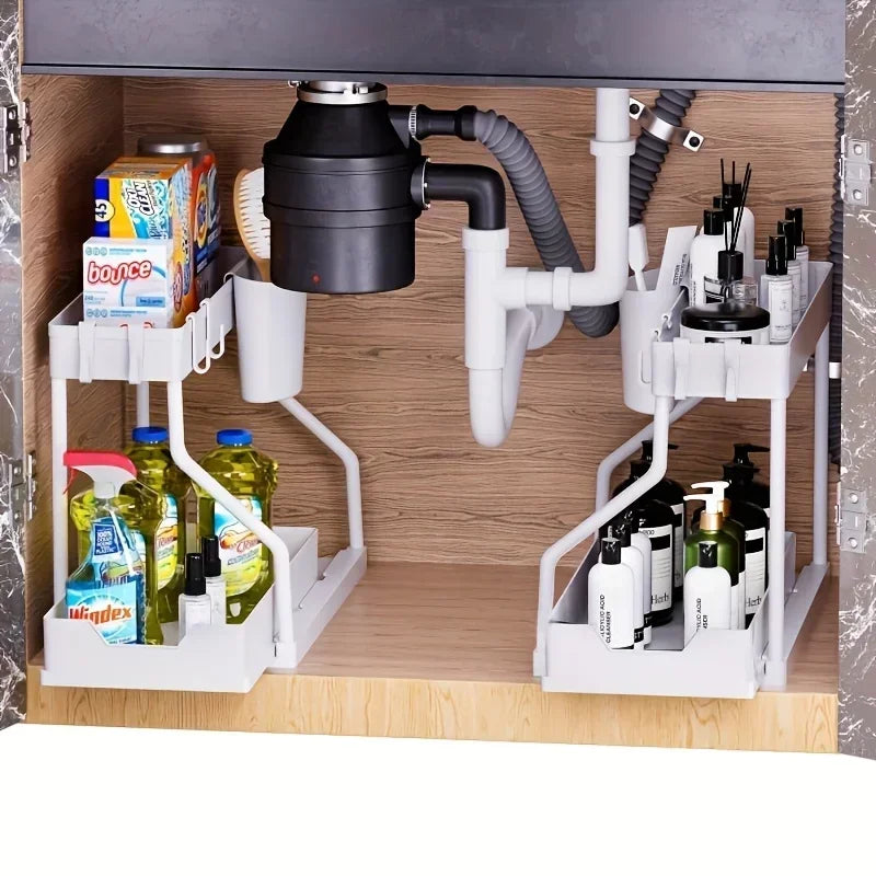 Kitchen Pull-out Shelf Cabinet Lower Sink Kitchenware Storage Bathroom Double Storage Shelf