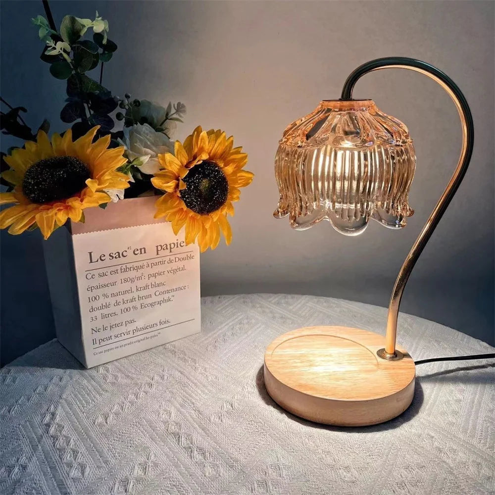 Candle Warmer Lamp Petal Shape Retro Lamp Candle Tray Home Decoration Aromatherapy Light Night Light Desk Decor Lighting