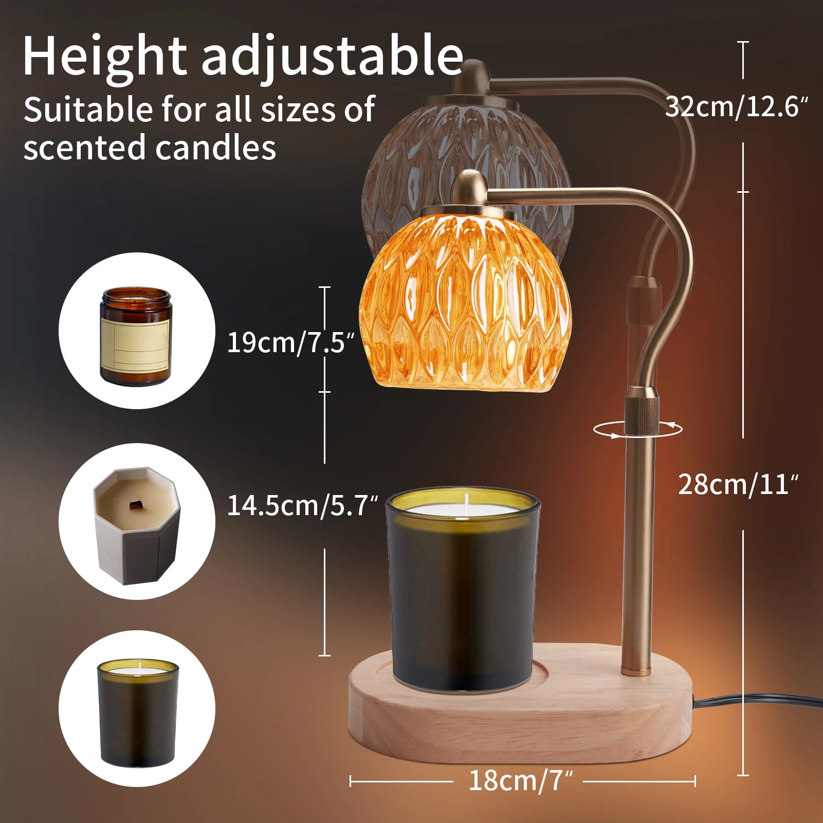 Candle Warmer Lamp Retro Candle Warmer Table Lamp Aromatherapy Lamp with Timer & Dimmer Height Adjustable for Scented Candles