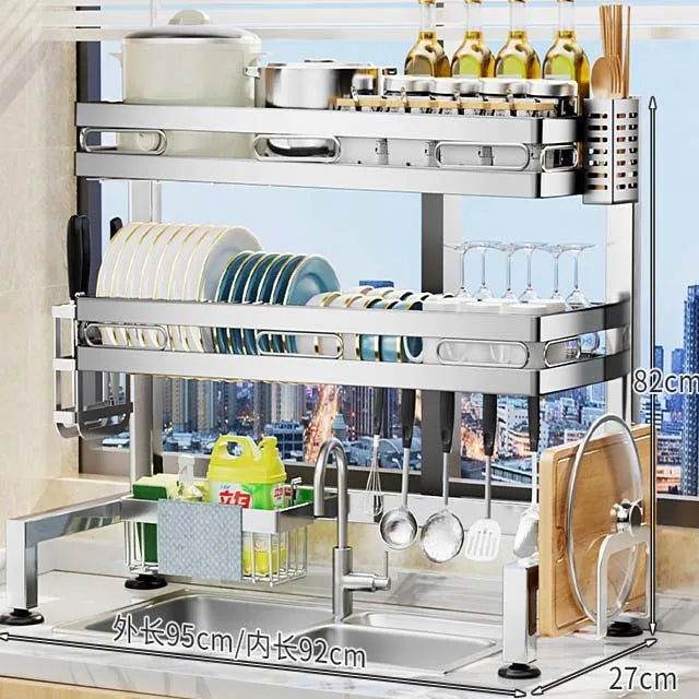 Kitchen Storage Rack Countertop Sink Shelf Bowl Draining Rack Multifunctional Dish Cutlery Knife Spoon Sink Rack Set Organizer