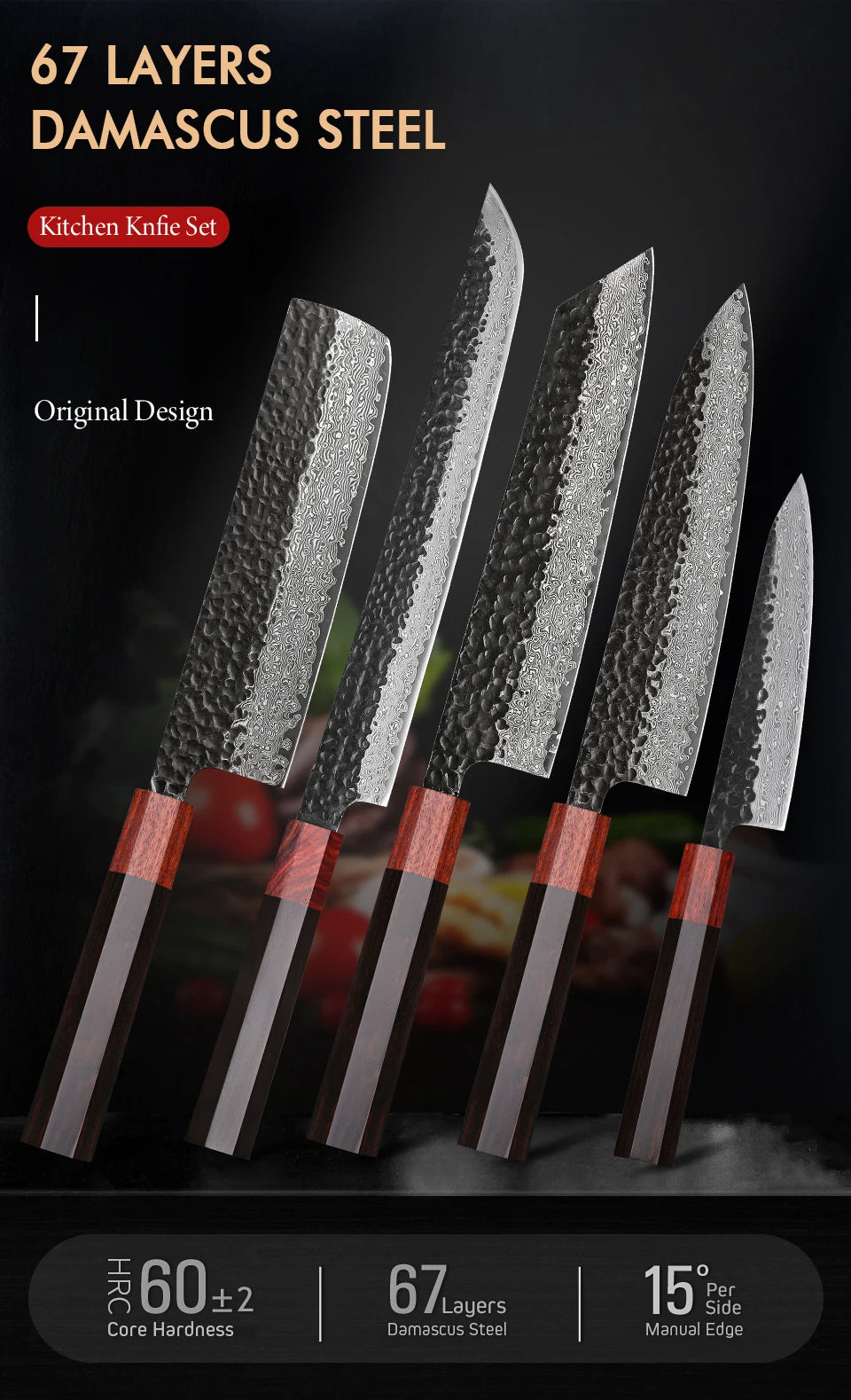 TURWHO 1-5PCS Kitchen Knives Set 67 Layers Damascus Steel VG10 Core Japanese Chef's Knife Kiritsuke Knife Kitchen Accessories