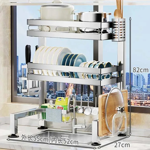 Kitchen Storage Rack Countertop Sink Shelf Bowl Draining Rack Multifunctional Dish Cutlery Knife Spoon Sink Rack Set Organizer