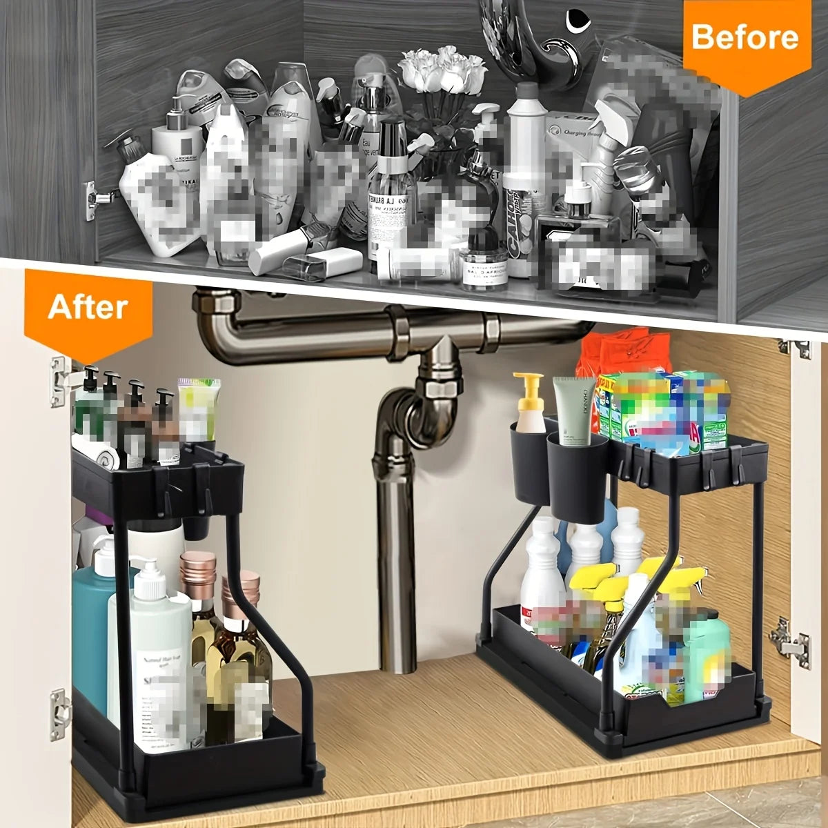 Kitchen Pull-out Shelf Cabinet Lower Sink Kitchenware Storage Bathroom Double Storage Shelf