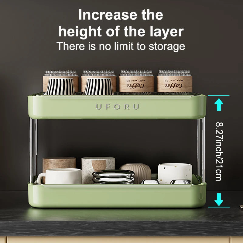 UFORU Kitchen and Multi-function drain cup rack in ancient home tea cup storage rack with  double layer large capacity organizer
