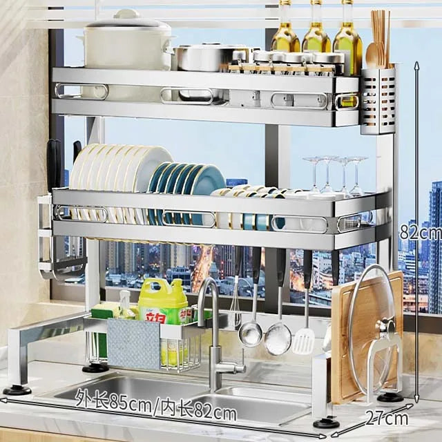 Kitchen Storage Rack Countertop Sink Shelf Bowl Draining Rack Multifunctional Dish Cutlery Knife Spoon Sink Rack Set Organizer