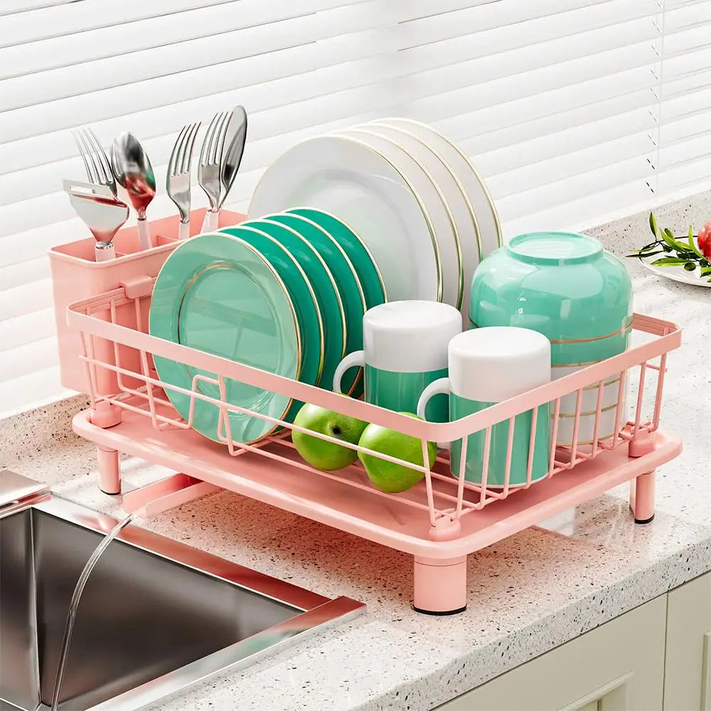 Kitchen Plate Storage Rack With Drainer For Countertop Utensils Plates Chopsticks Bowls Spoons Storage Dish Drying Rack F6h7