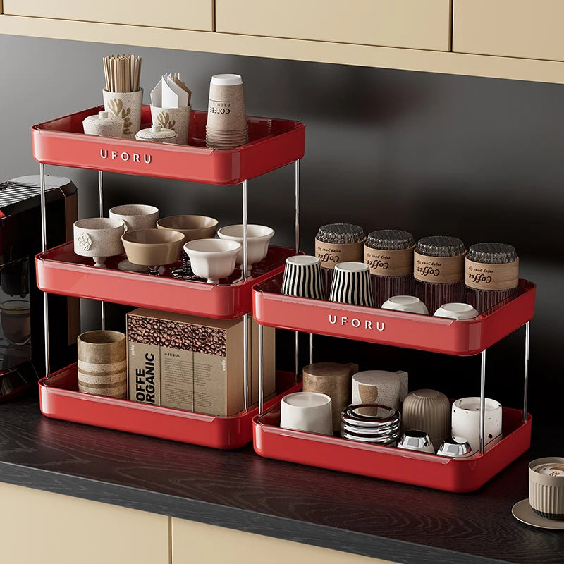 UFORU Kitchen and Multi-function drain cup rack in ancient home tea cup storage rack with  double layer large capacity organizer