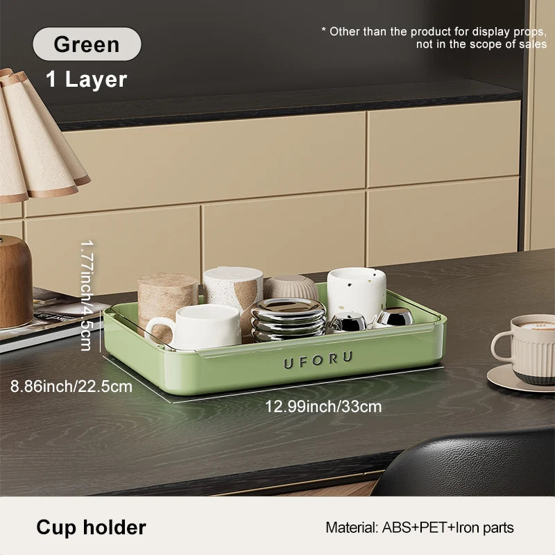 UFORU Kitchen and Multi-function drain cup rack in ancient home tea cup storage rack with  double layer large capacity organizer