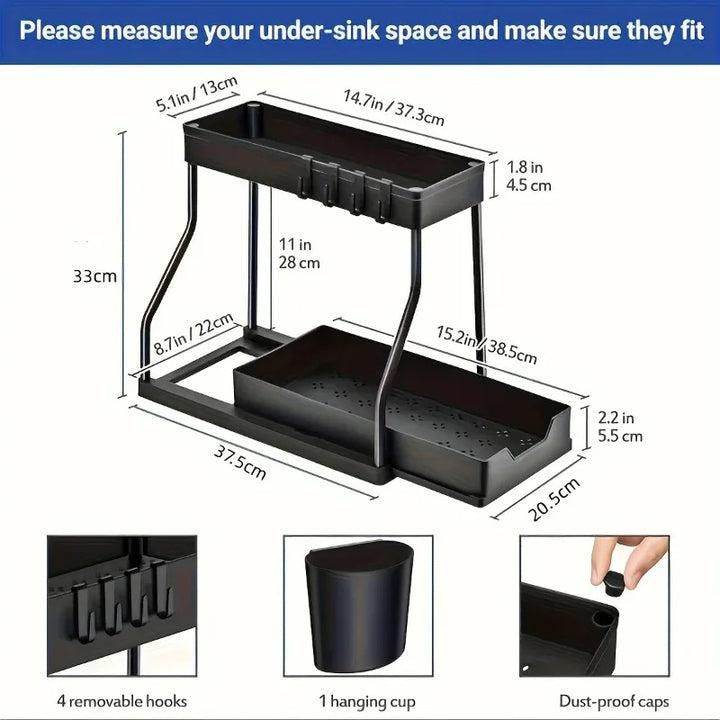 Kitchen Pull-out Shelf Cabinet Lower Sink Kitchenware Storage Bathroom Double Storage Shelf