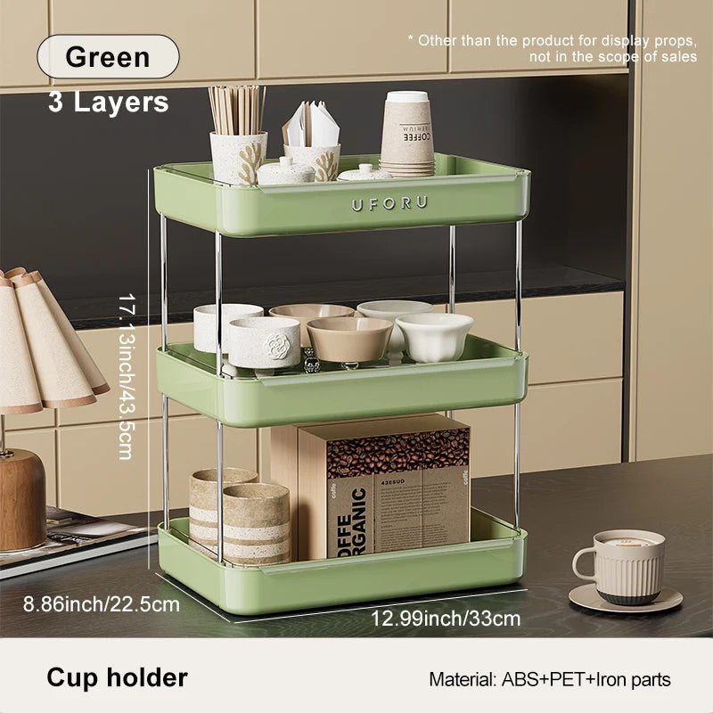 UFORU Kitchen and Multi-function drain cup rack in ancient home tea cup storage rack with  double layer large capacity organizer
