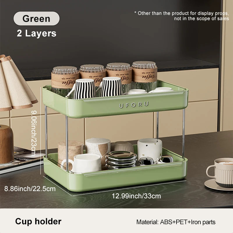 UFORU Kitchen and Multi-function drain cup rack in ancient home tea cup storage rack with  double layer large capacity organizer