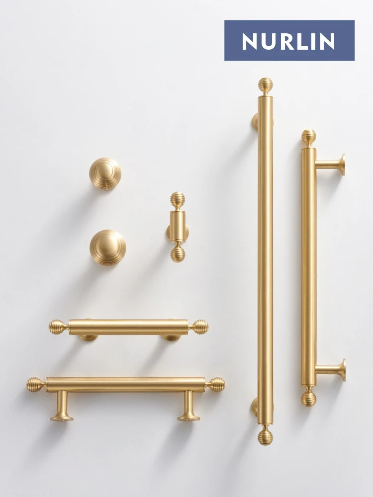 Nurlin French Luxury Solid Brass Kitchen Cabinet Furniture Drawer Cabinet Door Handle Round Knobs T-Bar Wardrobe Pull