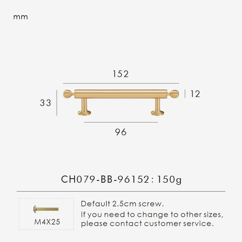 Nurlin French Luxury Solid Brass Kitchen Cabinet Furniture Drawer Cabinet Door Handle Round Knobs T-Bar Wardrobe Pull