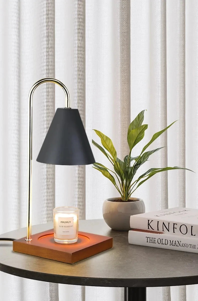 Bedside Candle Warmer Lamp Melt Lamps Stepless Dimming Table Lamp Wooden Base Candle Warmer Lamp 50W for Bedroom Decor Lighting
