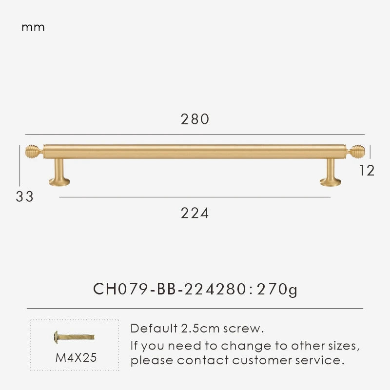 Nurlin French Luxury Solid Brass Kitchen Cabinet Furniture Drawer Cabinet Door Handle Round Knobs T-Bar Wardrobe Pull