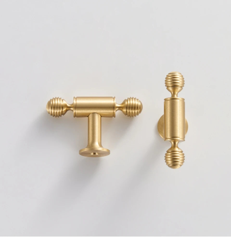 Nurlin French Luxury Solid Brass Kitchen Cabinet Furniture Drawer Cabinet Door Handle Round Knobs T-Bar Wardrobe Pull
