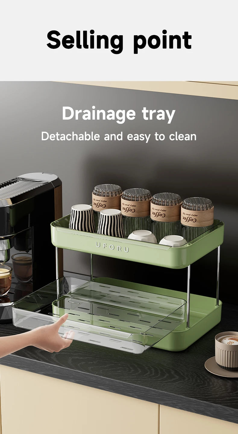 UFORU Kitchen and Multi-function drain cup rack in ancient home tea cup storage rack with  double layer large capacity organizer