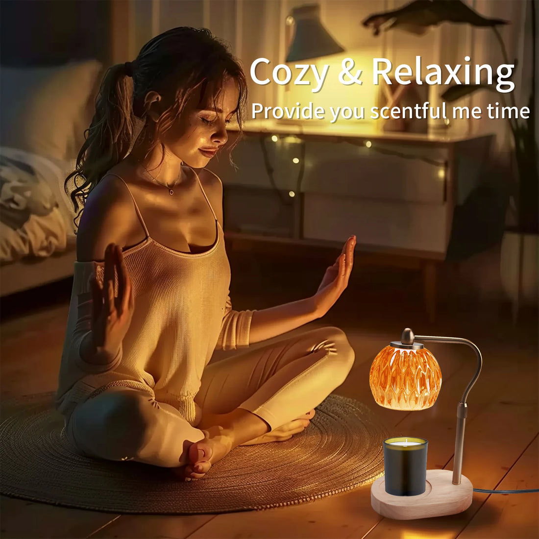 Candle Warmer Lamp Retro Candle Warmer Table Lamp Aromatherapy Lamp with Timer & Dimmer Height Adjustable for Scented Candles