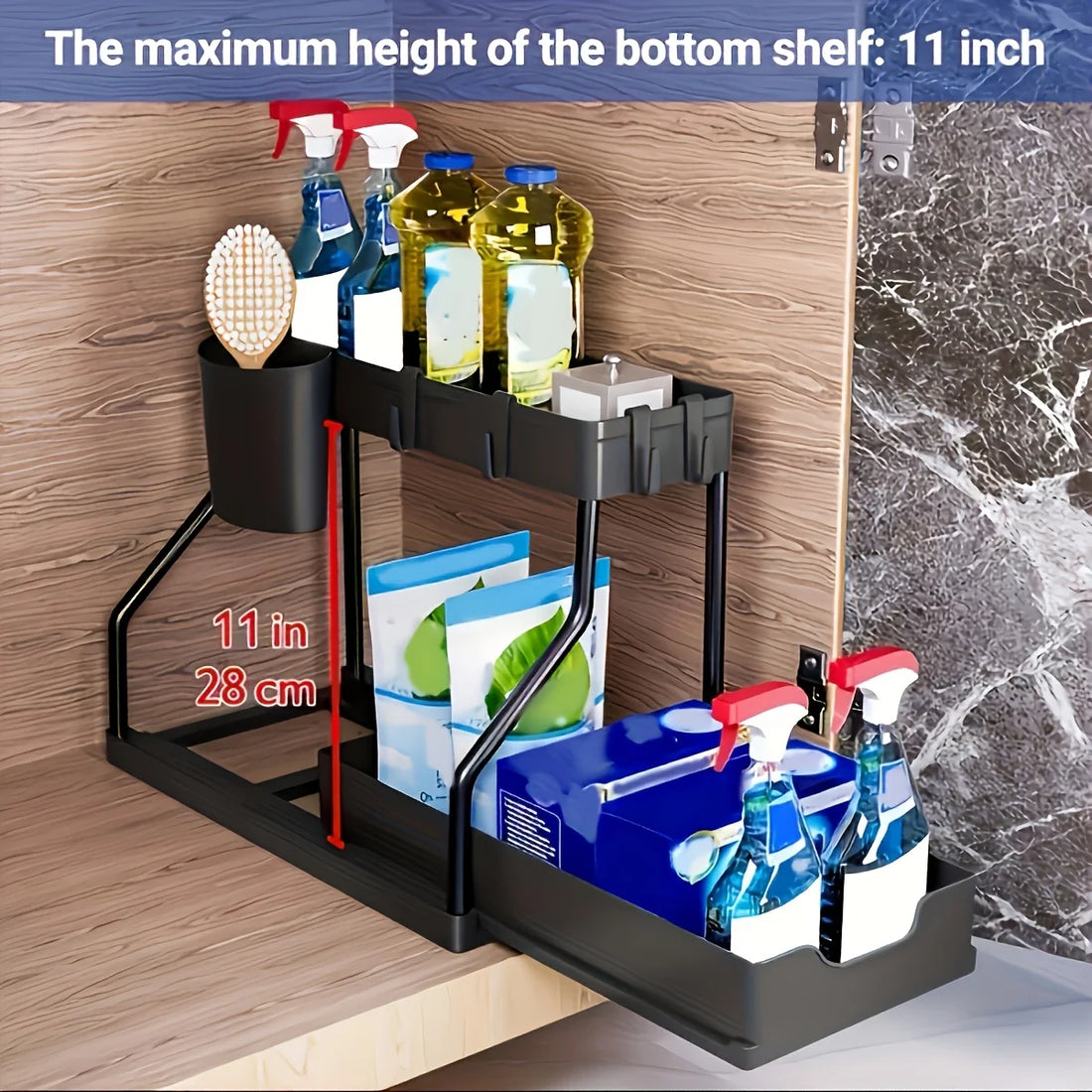 Kitchen Pull-out Shelf Cabinet Lower Sink Kitchenware Storage Bathroom Double Storage Shelf