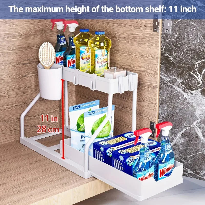 Kitchen Pull-out Shelf Cabinet Lower Sink Kitchenware Storage Bathroom Double Storage Shelf