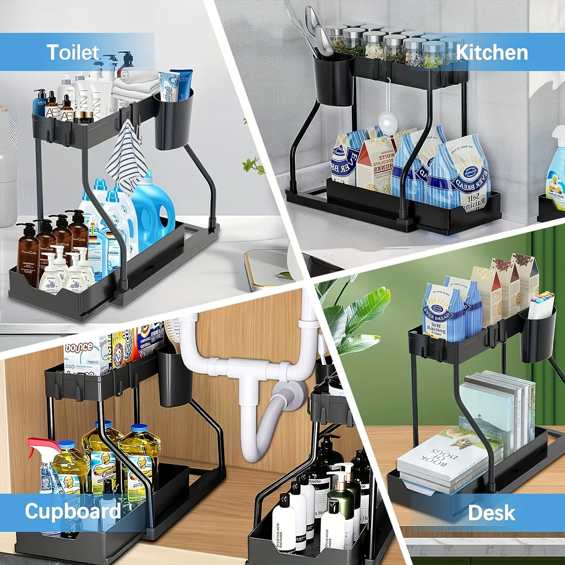 Kitchen Pull-out Shelf Cabinet Lower Sink Kitchenware Storage Bathroom Double Storage Shelf