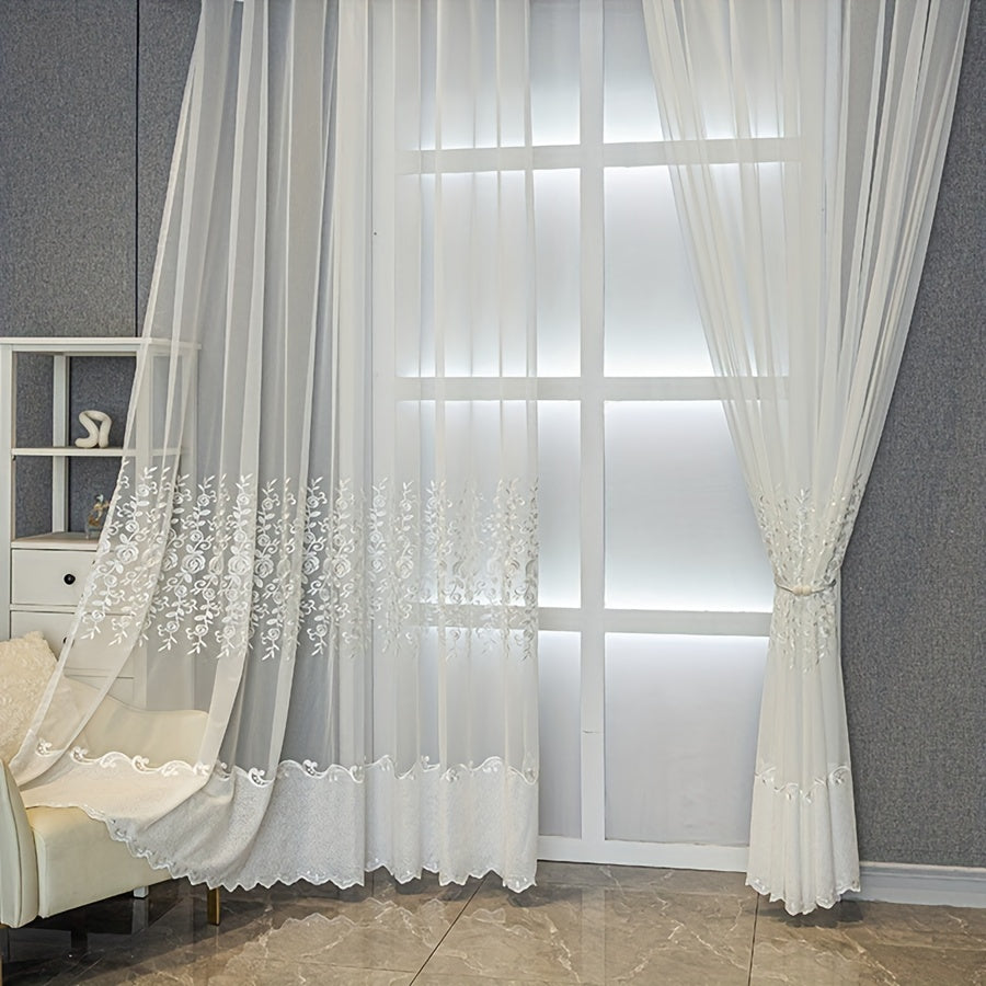 [Uv-Resistant | Embroidered] 2pcs White Embroidered Curtains | Uv-Resistant Transparent, Small Flower Patterns | Suitable for Home Decoration in Living Rooms, Bedrooms, Dining Rooms, Offices, Balconies, Etc
