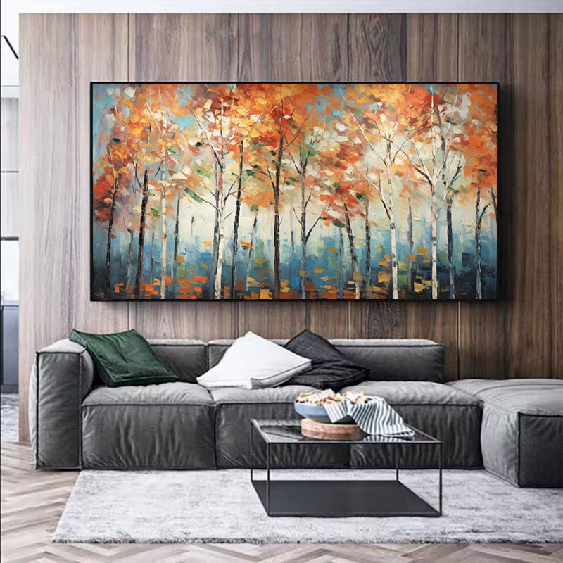 Handmade Oil Painting Canvas Wall Art Decoration Modern Autumn Maple Forest Landscape Home Living Room Decor Rolled Frameless Unstretched Painting