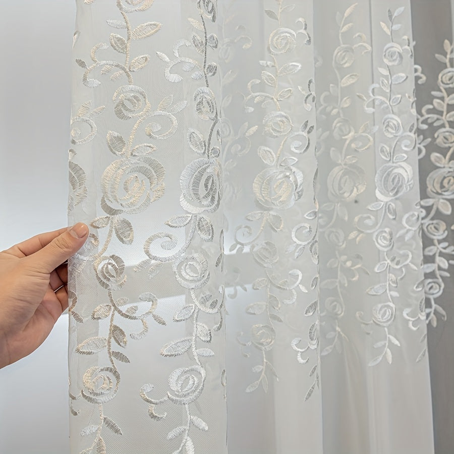 [Uv-Resistant | Embroidered] 2pcs White Embroidered Curtains | Uv-Resistant Transparent, Small Flower Patterns | Suitable for Home Decoration in Living Rooms, Bedrooms, Dining Rooms, Offices, Balconies, Etc
