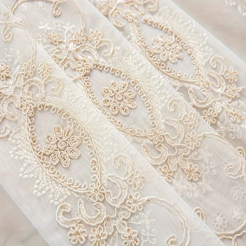 2Panels Embroidered Transparent Curtains, Hanging By Grommets At The Top, Three-dimensional Embossed Flowers Breathable And Translucent Soft Reference Bedroom Living Room Dining Room Kitchen Balcony Room Decoration.