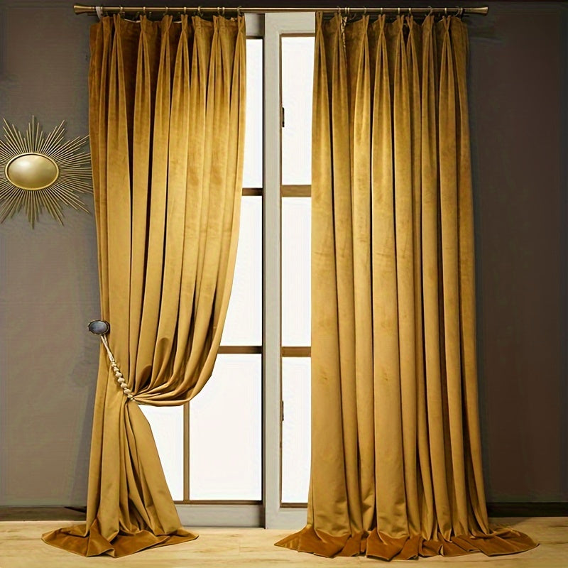2pcs Luxurious Velvet French-style Thick Blackout Curtains for Living Room and Bedroom - Soft, Elegant, and Durable Fabric - Perfect for Blocking Light and Noise, Energy Efficient, and Easy to Clean