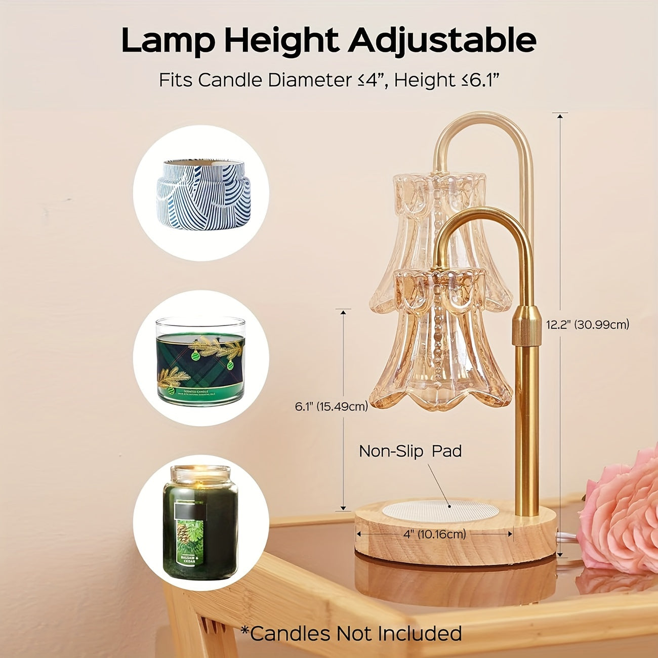 JACKYLED 2-Pack Candle Warmer Lamps Height Adjustable Fragrance Candle Warming Lamps with 4 Bulbs 35W, 2H/4H/8H Timer and 4-Level Dimmer, Wax Warmer Heater Lamp for Home Decor, Housewarming Gift