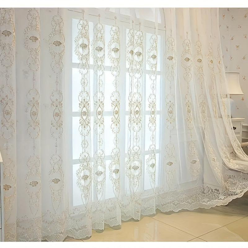 2Panels Embroidered Transparent Curtains, Hanging By Grommets At The Top, Three-dimensional Embossed Flowers Breathable And Translucent Soft Reference Bedroom Living Room Dining Room Kitchen Balcony Room Decoration.